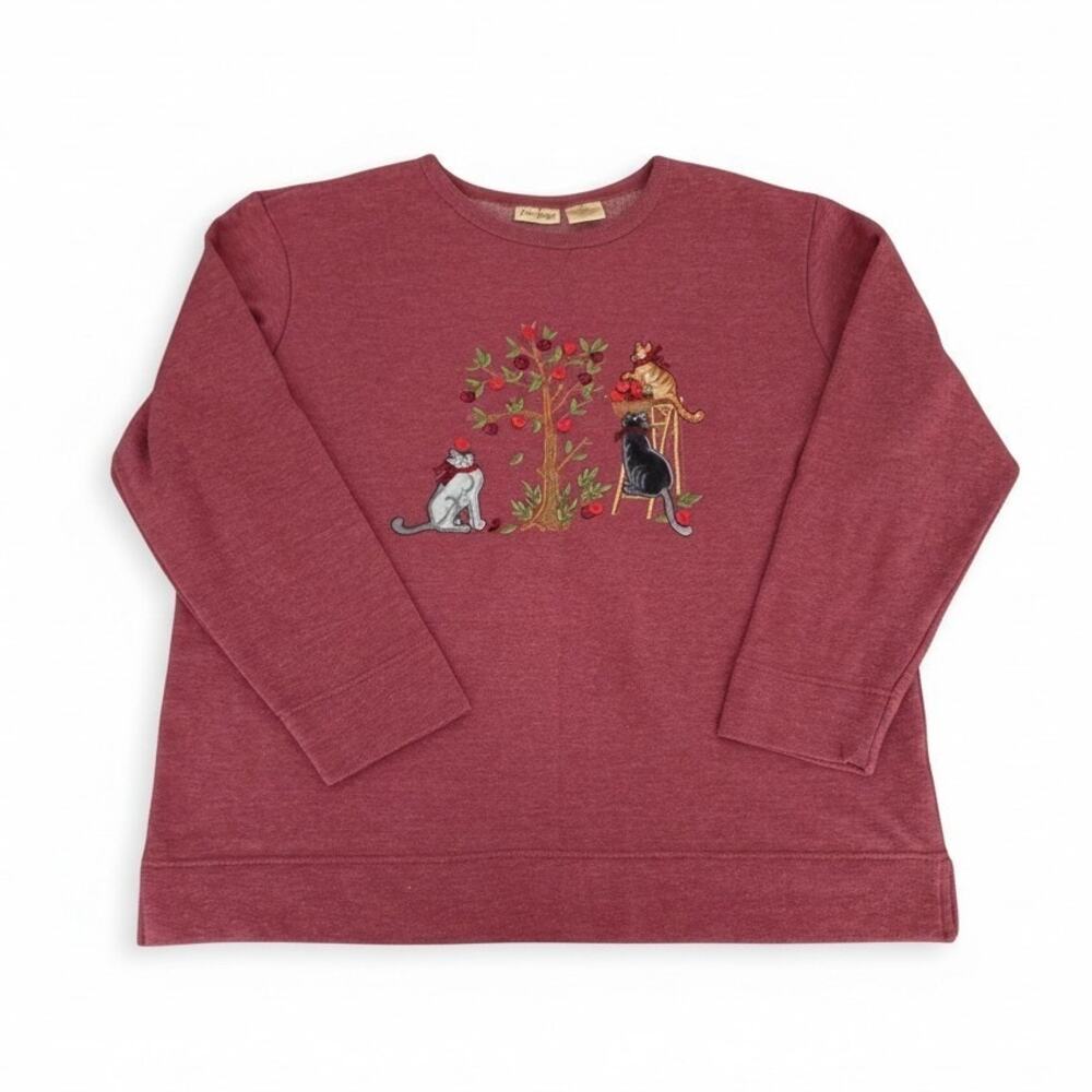 Bobbie Brooks Vintage Women's 14W/16W Embroidered Cats Apple Orchard Sweatshirt